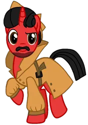 Size: 596x846 | Tagged: safe, artist:mickey1909, derpibooru import, oc, oc:mickey motion, pony, unicorn, clothes, detective, fedora, hat, image, male, png, simple background, solo, transparent background, trenchcoat