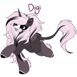 Size: 1818x1818 | Tagged: safe, artist:skyboundsiren, derpibooru import, oc, oc:digit morose, unofficial characters only, unicorn, :p, blank flank, colored, derpibooru exclusive, eyebrow piercing, eyeshadow, flat colors, fluffy, full body, goth, image, jpeg, lip piercing, makeup, pastel goth, piercing, smiling, snake bites, spiked headband, tongue out