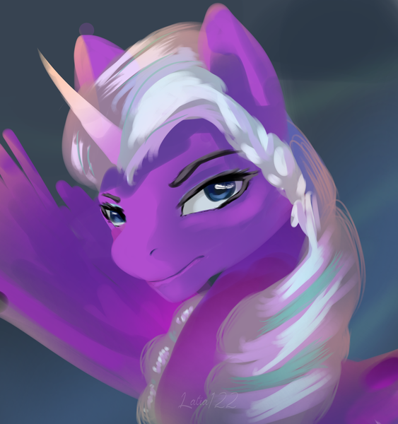 Size: 2070x2206 | Tagged: safe, artist:latia122, derpibooru import, alicorn, pony, g5, bust, female, frown, image, mare, opaline arcana, png, portrait, simple background, solo