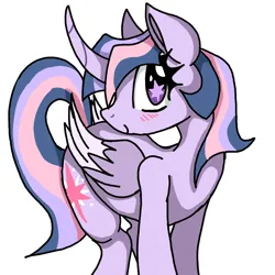 Size: 1000x1000 | Tagged: safe, artist:queen lightfury, derpibooru import, twilight sparkle, twilight sparkle (alicorn), alicorn, blushing, curved horn, g4, horn, image, pastel, png, simple background, solo, starry eyes, white background, wingding eyes