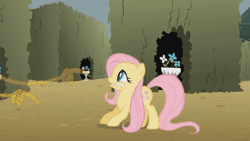 Size: 600x338 | Tagged: safe, derpibooru import, screencap, discord, fluttershy, pegasus, pony, the return of harmony, animated, discorded, dizzy, duo, female, frustrated, gif, hypnoshy, hypnosis, hypnotized, image, male, mare, maze, wingless