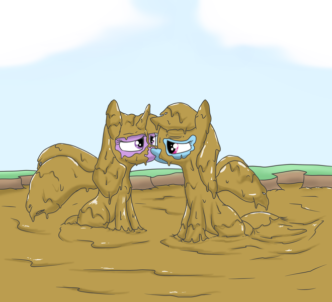 Size: 2200x2000 | Tagged: safe, artist:amateur-draw, derpibooru import, rainbow dash, twilight sparkle, twilight sparkle (alicorn), alicorn, pegasus, pony, bedroom eyes, covered in mud, female, image, kissing, lesbian, making out, mare, mud, mud bath, muddy, png, shipping, spread wings, twidash, wet and messy, wings