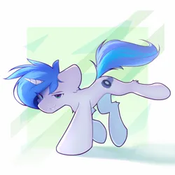 Size: 3000x3000 | Tagged: safe, artist:o0o-bittersweet-o0o, derpibooru import, oc, oc:shifting gear, pony, unicorn, abstract background, art trade, chest fluff, concave belly, digital art, floppy ears, image, leg fluff, legs in air, looking at you, male, png, smiling, solo, stallion, standing, standing on one leg
