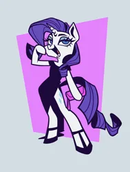 Size: 1992x2632 | Tagged: safe, alternate version, artist:polochka_art, derpibooru import, rarity, pony, semi-anthro, unicorn, black dress, clothes, colored, dress, female, flat colors, hoof hold, hoof shoes, image, jpeg, lidded eyes, mare, open mouth, open smile, purse, simple background, smiling, solo, white background