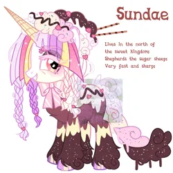 Size: 2500x2500 | Tagged: safe, artist:shineyaris, derpibooru import, oc, unofficial characters only, pony, unicorn, braid, chocolate sauce, female, food, hoof polish, ice cream, image, png, ribbon, simple background, smiling, sprinkles, strawberry, unshorn fetlocks, white background