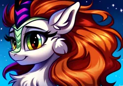 Size: 4096x2880 | Tagged: safe, ai content, derpibooru import, editor:felisamafeles, machine learning generated, stable diffusion, autumn blaze, kirin, chest fluff, colourful eye, cute, ear fluff, fluffy, fluffy hair, fur, generator:pony diffusion v5.5, image, night, night sky, png, sky, smiling, solo, stars