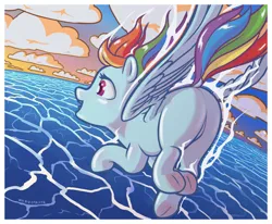 Size: 780x642 | Tagged: safe, artist:stratodraw, derpibooru import, rainbow dash, pegasus, pony, female, flowing mane, flowing tail, flying, image, mare, missing cutie mark, ocean, open mouth, open smile, png, smiling, solo, spread wings, tail, underhoof, water, wings