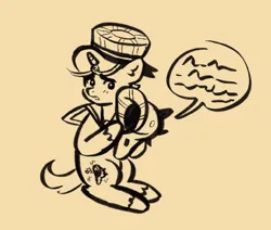 Size: 1280x1087 | Tagged: safe, artist:i-ate-a-purse, derpibooru import, ponified, pony, unicorn, colt, cookie run, crossover, foal, hat, image, jpeg, male, monochrome, peppermint cookie, sailor hat, seashell, simple background, speech bubble