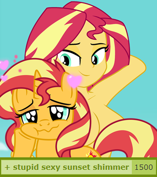 Size: 320x360 | Tagged: suggestive, derpibooru import, edit, editor:ah96, sunset shimmer, human, pony, unicorn, derpibooru, equestria girls, 1500, bedroom eyes, breasts, busty sunset shimmer, caption, clothes, cute, derpimilestone, duo, duo female, exhibitionism, faic, female, floating heart, g4, heart, horny, human ponidox, image, in love, interspecies selfcest, mare, meta, milestone, narcissism, nude edit, nudity, partial nudity, png, self paradox, self ponidox, selfcest, shimmerbetes, shipping, smiling, strategically covered, stupid sexy sunset shimmer, tags, text, topless, topless edit, unf, wavy mouth