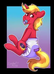 Size: 943x1280 | Tagged: suggestive, artist:laydeekaze, derpibooru import, oc, oc:audio stutter, unofficial characters only, pony, diaper, diaper fetish, fetish, image, jpeg, pacifier, solo