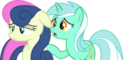 Size: 1295x632 | Tagged: safe, artist:stephen-fisher, derpibooru import, bon bon, lyra heartstrings, sweetie drops, earth pony, pony, unicorn, comforting, female, g4, image, lesbian, lyrabon, png, shipping, simple background, transparent background