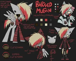 Size: 1280x1018 | Tagged: safe, artist:burnedmuffinz, derpibooru import, oc, oc:burned muffin, unofficial characters only, pegasus, pony, undead, zombie, zombie pony, brain, clothes, ear piercing, emo, furry, furry oc, hair over eyes, hair over one eye, headphones, hoodie, image, lip piercing, organs, pegasus oc, piercing, png, ponysona, reference sheet, shirt, skrillex, snake bites, stitches, tongue out, wings