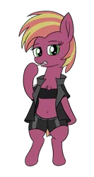 Size: 1175x2209 | Tagged: safe, alternate version, artist:wapamario63, ponerpics import, ponybooru import, oc, unofficial characters only, earth pony, pony, belly, belly button, bipedal, bra, bra on pony, chest fluff, clothes, coat, exposed belly, female, image, mare, pants, png, simple background, solo, toothpick, transparent background, underwear