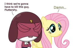 Size: 3000x1897 | Tagged: safe, artist:keronianniroro, derpibooru import, fluttershy, pegasus, pony, duo, duo male and female, female, giroro, high res, i think we're gonna have to kill this guy, image, keronian, male, mare, meme, png, sergeant frog, simple background, vector, vulgar