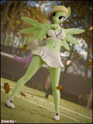 Size: 2880x3840 | Tagged: safe, artist:phenioxflame, derpibooru import, oc, oc:green screen, anthro, pegasus, ball, clothes, female, image, miniskirt, png, skirt, solo, solo female, sports, sports bra, tennis, tennis ball, tennis racket
