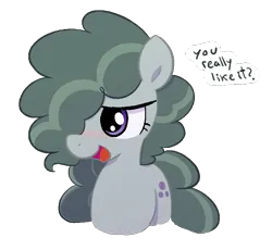 Size: 820x753 | Tagged: safe, artist:somethingatall, ponerpics import, marble pie, earth pony, pony, alternate hairstyle, female, image, mare, png, simple background, solo, speech bubble, transparent background