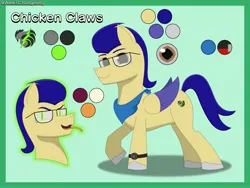 Size: 4200x3150 | Tagged: safe, artist:alejandrogmj, derpibooru import, oc, oc:alejandrogmj, oc:chicken claws, pegasus, pony, clock, clothes, cutie mark, disguise, disguised changeling, fangs, image, jpeg, looking at you, pegasus oc, reference sheet, scarf, simple background, tongue out, wings