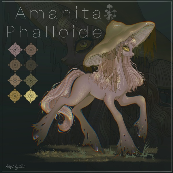 Size: 3500x3500 | Tagged: safe, artist:fridagloria, derpibooru import, oc, oc:amanita phalloide, unofficial characters only, mushroom pony, original species, pony, color palette, female, high res, image, jpeg, mare, mushroom, poisonous, solo