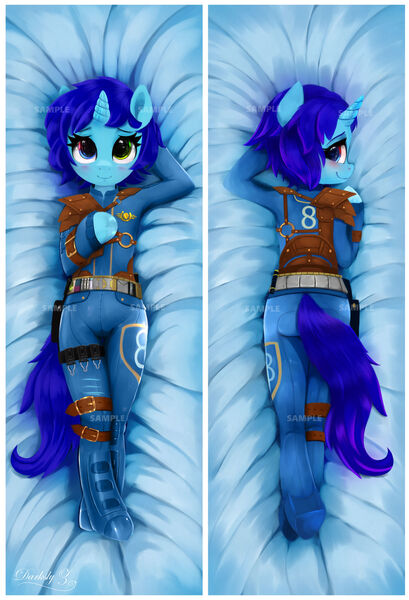 Size: 1226x1800 | Tagged: safe, artist:darksly, derpibooru import, oc, unofficial characters only, semi-anthro, unicorn, blushing, body pillow, body pillow design, clothes, heterochromia, horn, image, jpeg, solo, unicorn oc