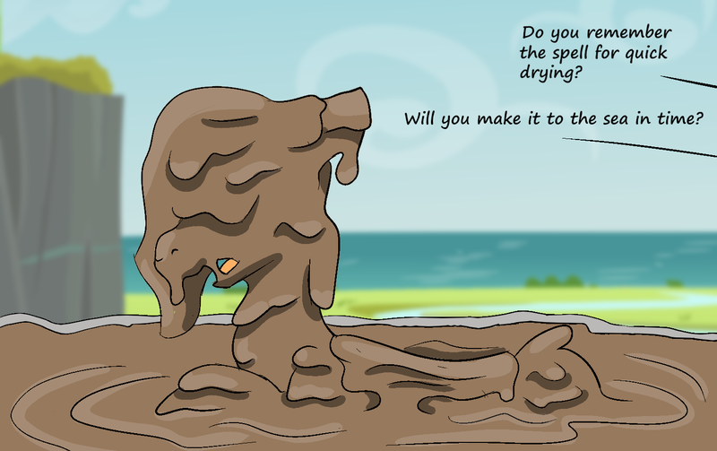 Size: 1497x941 | Tagged: safe, artist:pzkratzer, derpibooru import, oc, oc:night cloud, oc:ponygriff, colored sketch, image, messy, mud, mud bath, mud covered, mud volcano, ocean, png, sketch, this will end in petrification, water