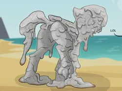 Size: 1497x1117 | Tagged: safe, artist:pzkratzer, derpibooru import, oc, oc:ponygriff, bondage, butt, cement, colored sketch, drying, encasement, image, messy, mud, mud bath, mud covered, mud volcano, ocean, petrification, plot, png, sketch, water