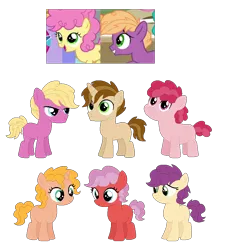Size: 836x922 | Tagged: safe, artist:sarabeanadopts, artist:selenaede, derpibooru import, li'l cheese, little mac, oc, earth pony, pony, unicorn, the last problem, adoptable, base used, colt, female, filly, foal, group, image, magical gay spawn, male, offspring, parent:li'l cheese, parent:little mac, parent:little mac (character), parents:li'l mac n cheese, png, simple background, transparent background