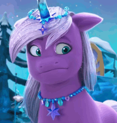 Size: 764x798 | Tagged: safe, derpibooru import, screencap, pony, g5, my little pony: make your mark, spoiler:g5, spoiler:my little pony: make your mark, spoiler:my little pony: make your mark chapter 6, spoiler:mymc06e04, animated, auroricorn, crystal horn, faic, gif, horn, image, jewelry, makeup, my little pony: make your mark chapter 6, necklace, secrets of starlight, sparkles, sparkly mane, violet frost