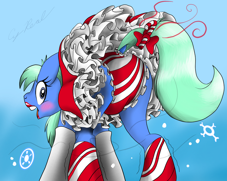 Size: 5000x4000 | Tagged: questionable, artist:dashingjack, derpibooru import, oc, oc:wintergreen, candy, candy cane, clothes, crossdressing, dress, food, frills, frilly dress, image, panties, petticoat, png, underwear, wind