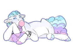 Size: 2200x1600 | Tagged: safe, artist:kitschykricket, derpibooru import, oc, unofficial characters only, earth pony, pony, bubblegum, female, food, gum, image, lying down, mare, png, prone, simple background, solo, transparent background