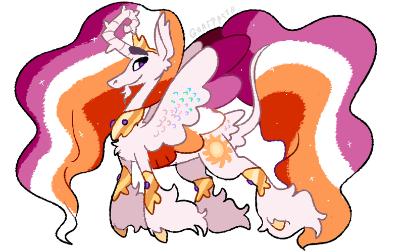 Size: 1280x800 | Tagged: safe, artist:goatpaste, derpibooru import, princess celestia, alicorn, pony, alternate design, female, g4, image, lesbian, lesbian pride flag, png, pride, pride flag, simple background, solo, twitterina design, white background