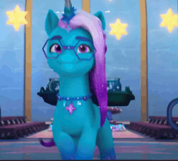 Size: 906x818 | Tagged: safe, derpibooru import, edit, edited screencap, screencap, g5, my little pony: make your mark, spoiler:g5, spoiler:my little pony: make your mark, spoiler:my little pony: make your mark chapter 6, spoiler:mymc06e04, animated, auroricorn, chocolate, comet (g5), cropped, crystal horn, food, gif, horn, hot chocolate, image, jewelry, makeup, my little pony: make your mark chapter 6, necklace, secrets of starlight, solo, sparkles, sparkly mane, sparkly tail, stars, tail, tray, turning