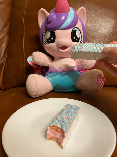 Size: 3024x4032 | Tagged: safe, derpibooru import, photographer:buceps, princess flurry heart, human, pony, baby, baby pony, feeding, g4, image, irl, irl human, jpeg, merchandise, photo, unicorn food