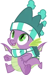 Size: 3000x4662 | Tagged: safe, artist:cloudy glow, derpibooru import, spike, dragon, best gift ever, .ai available, clothes, g4, hat, image, male, png, scarf, simple background, solo, transparent background, vector, winged spike, wings, winter hat, winter outfit