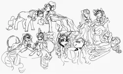 Size: 2048x1240 | Tagged: safe, artist:rare-apples, derpibooru import, fluttershy, rarity, earth pony, pegasus, pony, unicorn, 2d, date, digital art, female, g4, grayscale, horn, image, jpeg, mare, monochrome, shipping, sketch, smiling, table, wings