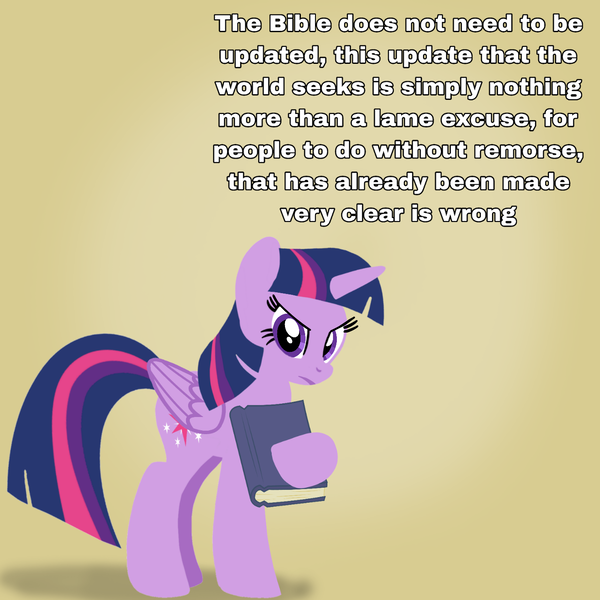 Size: 1400x1400 | Tagged: safe, artist:mlplary6, derpibooru import, twilight sparkle, twilight sparkle (alicorn), alicorn, pony, bible, book, female, g4, image, looking at you, mouthpiece, png, religion, solo, text