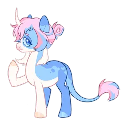 Size: 1274x1239 | Tagged: safe, artist:toshitoki, derpibooru import, oc, oc:fun dip, unofficial characters only, classical unicorn, pony, unicorn, cloven hooves, curved horn, female, hair bun, hooves, horn, image, leonine tail, lidded eyes, looking at you, mare, multicolored hooves, png, raised hoof, simple background, solo, tail, transparent background, unicorn oc, unshorn fetlocks