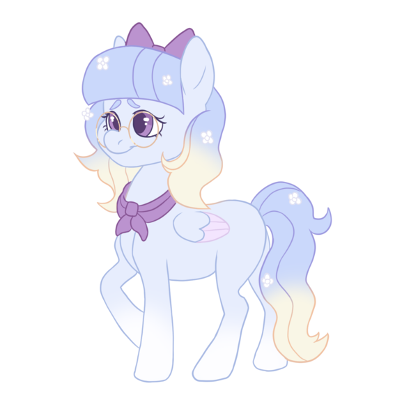 Size: 1500x1500 | Tagged: safe, artist:toshitoki, derpibooru import, oc, oc:forget-me-not, unofficial characters only, pegasus, pony, clothes, female, flower, flower in hair, folded wings, glasses, image, mare, pegasus oc, png, raised hoof, scarf, simple background, smiling, solo, tail, transparent background, wings
