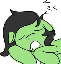 Size: 622x652 | Tagged: safe, anonymous artist, artist:anonymous, oc, oc:anonfilly, pony, arm behind head, drool, female, filly, floppy ears, image, onomatopoeia, open mouth, png, salivating, sleeping, solo, sound effects, zzz