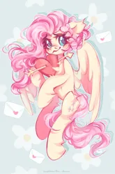 Size: 1690x2560 | Tagged: safe, artist:vanilla-chan, artist:vanilla_sweety, derpibooru import, fluttershy, pegasus, pony, arrow, blushing, cute, female, g4, heart, hearts and hooves day, high res, image, jpeg, letter, looking at you, love letter, mare, partially open wings, shyabetes, smiling, smiling at you, solo, wings