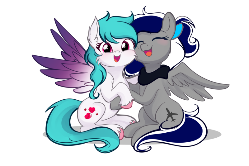 Size: 3000x2000 | Tagged: safe, artist:cottonheart05, derpibooru import, oc, oc:cotton heart, unofficial characters only, pegasus, pony, derpibooru community collaboration, 2024 community collab, female, hug, image, mare, pegasus oc, png, simple background, spread wings, transparent background, wings