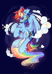 Size: 1521x2160 | Tagged: safe, artist:vanilla-chan, artist:vanilla_sweety, derpibooru import, rainbow dash, pegasus, pony, chest fluff, cloud, cute, dashabetes, ear fluff, female, fluffy, flying, g4, image, jpeg, leg fluff, looking at you, mare, profile, rainbow trail, smiling, smiling at you, solo, spread wings, underhoof, wings