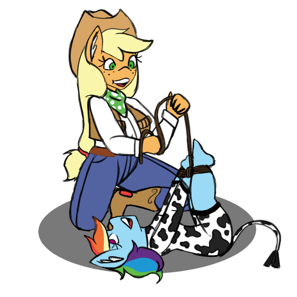 Size: 1000x1000 | Tagged: suggestive, artist:mintymelody, derpibooru import, applejack, rainbow dash, anthro, earth pony, pegasus, appledash, appledom, bondage, bound, bound wrists, cowboy hat, cowprint, dashsub, female, femsub, g4, hat, image, lesbian, png, rope, rope bondage, shibari, shipping, submissive, tying