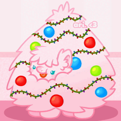 Size: 1200x1200 | Tagged: safe, artist:yandariuwu, derpibooru import, oc, oc:fluffle puff, unofficial characters only, earth pony, pony, animated, beady eyes, christmas, christmas decoration, christmas lights, christmas tree, cute, daaaaaaaaaaaw, decoration, flufflebetes, holiday, image, loop, no sound, ocbetes, signature, simple background, solo, tongue out, tree, webm, white background