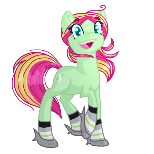 Size: 1200x1200 | Tagged: safe, artist:lindasaurie, derpibooru import, oc, oc:strawi dinosaur, unofficial characters only, earth pony, pony, derpibooru community collaboration, 2024 community collab, agender, agender pride flag, clothes, colored lineart, derpibooru exclusive, earth pony oc, eye clipping through hair, eyebrows, eyebrows visible through hair, happy, image, looking at you, open mouth, png, ponysona, ponytail, pride, pride flag, simple background, slippers, socks, solo, transparent background