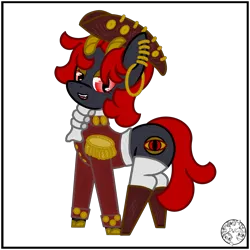 Size: 2000x2000 | Tagged: safe, artist:dice-warwick, derpibooru import, bicorn, pony, boots, button, clothes, cloven hooves, ear piercing, fangs, gold, golden ring, hat, horn, horns, image, jacket, multiple horns, piercing, pirate, pirate hat, png, shoes, socks, solo, thigh highs