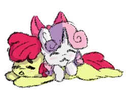 Size: 477x350 | Tagged: safe, artist:thatonefluffs, derpibooru import, apple bloom, sweetie belle, female, image, lesbian, png, ship:sweetiebloom, shipping, simple background, transparent background