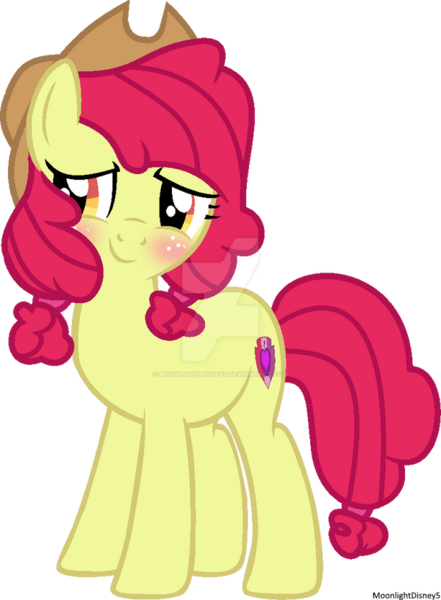 Size: 600x817 | Tagged: safe, artist:thatonefluffs, derpibooru import, apple bloom, blushing, deviantart watermark, image, obtrusive watermark, older, older apple bloom, png, simple background, solo, transparent background, watermark