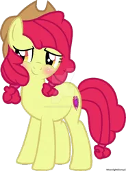 Size: 600x817 | Tagged: safe, artist:thatonefluffs, derpibooru import, apple bloom, blushing, deviantart watermark, image, obtrusive watermark, older, older apple bloom, png, simple background, solo, transparent background, watermark