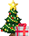 Size: 96x120 | Tagged: safe, artist:dialliyon, derpibooru import, oc, oc:diamond horseshoe, unicorn, animated, christmas, christmas lights, christmas tree, commission, gif, holiday, horn, image, loop, perfect loop, pixel art, present, simple background, solo, transparent background, tree, unicorn oc, ych animation, ych result, your character here