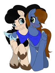 Size: 3000x4000 | Tagged: safe, artist:miniferu, derpibooru import, oc, oc:chug-a-lug, oc:pat thundersnow, oc:patty thundersnow, unofficial characters only, earth pony, pegasus, pony, derpibooru community collaboration, 2024 community collab, blushing, bowler hat, cloven hooves, colored wings, colored wingtips, duo, earth pony oc, hat, hug, image, pegasus oc, png, simple background, transparent background, winghug, wings